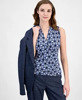 Anne Klein Women's Printed Sleeveless Knit Surplice Top