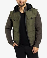 X-Ray Men's Canvas Flap Pocket Full Zip Sweater Jacket with Sherpa Hood