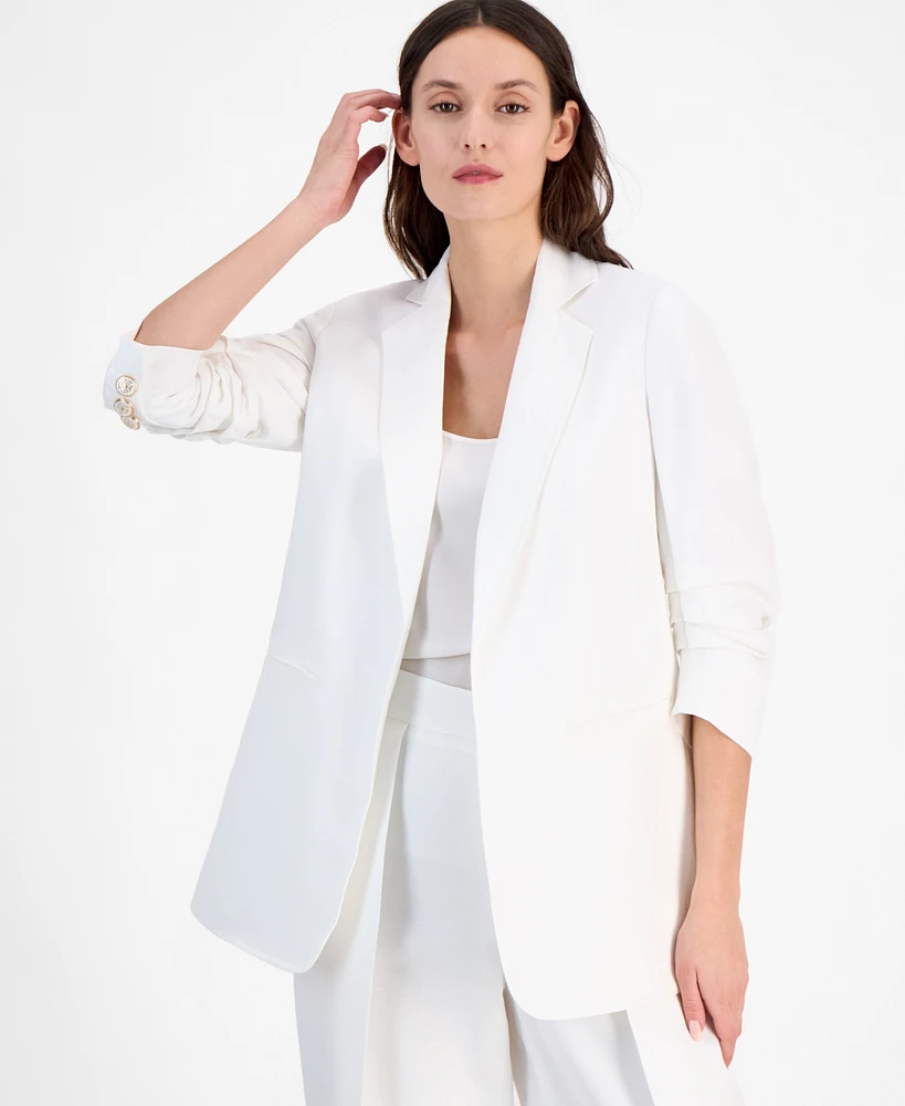 Anne Klein Women's Linen Blend Notch-Collar 3/4-Sleeve Open Jacket
