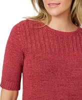 Melissa Paige Women's Elbow-Sleeve Ribbed-Edge Tape-Yarn Sweater