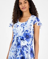 Robbie Bee Women's Printed Chiffon Midi Dress & Shrug