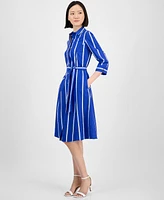 Anne Klein Women's Striped 3/4-Sleeve Midi Shirtdress