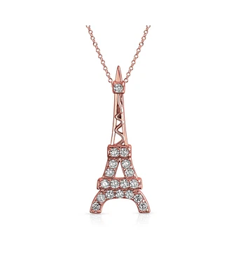 Bling Jewelry Eiffel Tower Pendant Necklace with Cubic Zirconia Pave on Sterling Silver