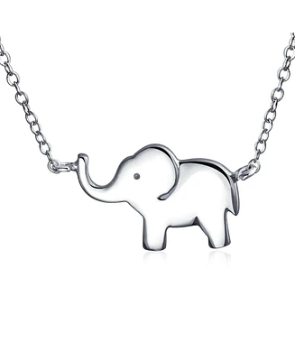 Bling Jewelry Simple Lucky Elephant Pendant Necklace in Sterling Silver for Good Luck