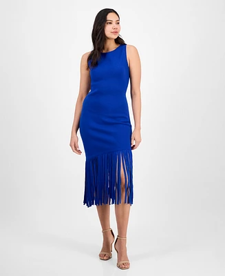 Anne Klein Women's Boat-Neck Asymmetric Fringe Dress