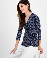 Anne Klein Printed Tie-Waist Top