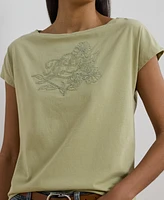 Lauren Ralph Petite Embroidered Jersey Tee