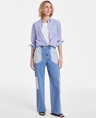 On 34th Women's Two-Tone High-Rise Cargo Wide-Leg Jeans, Exclusively at Macy's