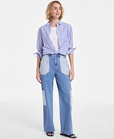 On 34th Women's Two-Tone High-Rise Cargo Wide-Leg Jeans, Exclusively at Macy's