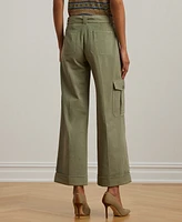 Lauren Ralph Petite Pleated Cotton Twill Wide-Leg Cargo Pants