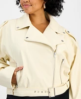 Bar Iii Trendy Plus Faux-Leather Moto Jacket, Exclusively at Macy's