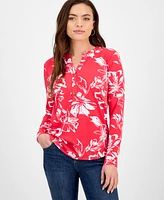 I.n.c. International Concepts Petite Floral Button-Placket Top