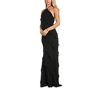 Morgan & Company Women's Tiered Ruffled Chiffon Gown