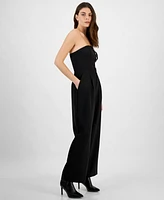 Bar Iii Women's Strapless Button-Front Wide-Leg Jumpsuit, Exclusively at Macy's