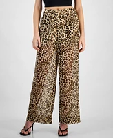 Bar Iii Women's Sheer Cheetah-Print High-Rise Wide-Leg Pants, Exclusively at Macy's