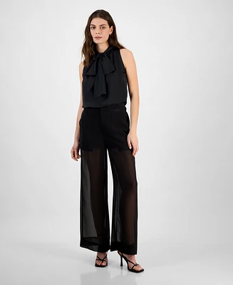 Bar Iii Women's High-Rise Wide-Leg Sheer Pants, Exclusively at Macy's