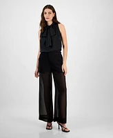 Bar Iii Women's High-Rise Wide-Leg Sheer Pants, Exclusively at Macy's