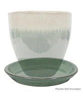 Ceramic Outdoor Flower Pot Saucers Set of 2 - Uv- and Frost-Resistant - Seafoam Glazed Finish