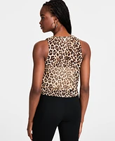 Bar Iii Women's Cheetah-Print Sleeveless Cowlneck Top, Exclusively at Macy's