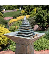 Sunnydaze Decor 40-Inch Layered Slate Pyramid Outdoor Water Fountain with Led Light