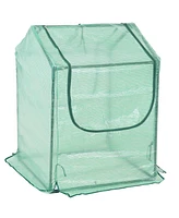 Outdoor Portable Mini Greenhouse Tent with 2 Zippered Side Doors and Iron Tube Frame - Green