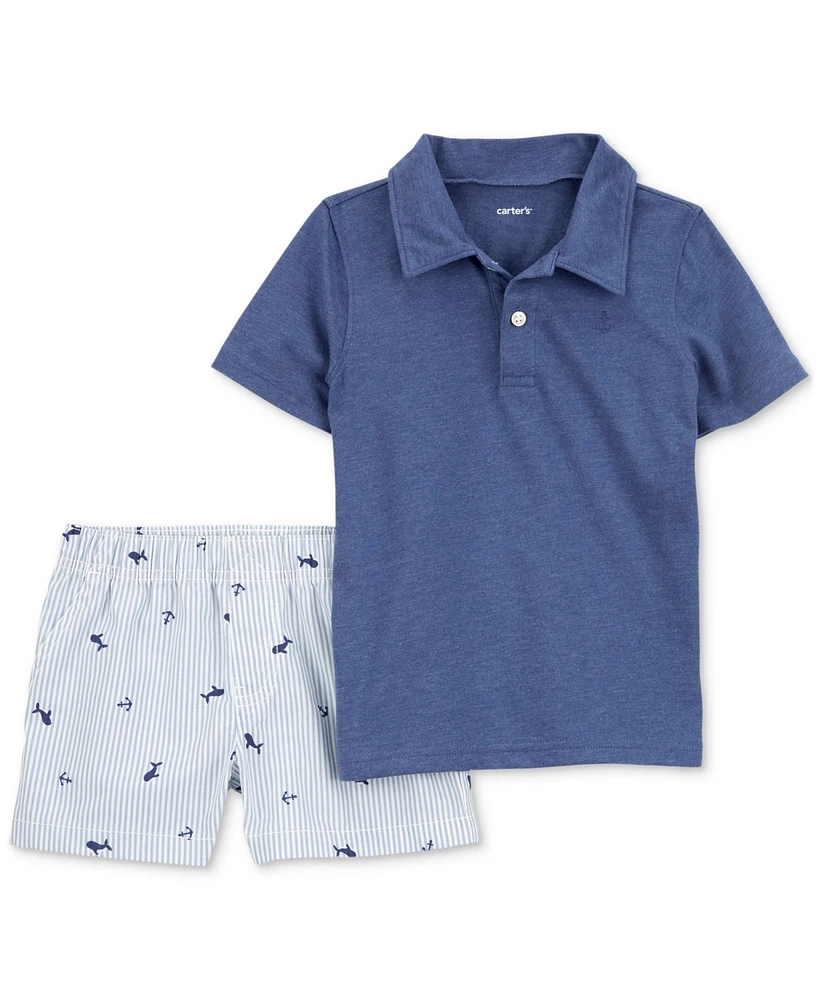 Carter's Toddler Boys Anchor Polo Shirt & Striped Shorts, 2-Piece Set