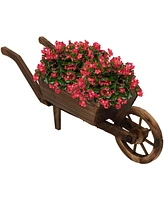 Wooden Decorative Wheelbarrow Planter for Patio, Lawn and Garden - 35" W x 10.25" D x 12" H - Brown