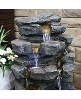 Sunnydaze Decor 24-Inch Grotto Falls Polyresin Outdoor Water Fountain with Led Lights