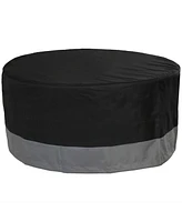 Heavy Duty Round Outdoor Fire Pit Cover with Drawstring - 300D Polyester Material - Black/Gray