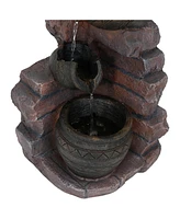 Sunnydaze Decor Crumbling Bricks and Pots 27-Inch Solar Fountain with Led Lights and Battery-Powered Backup - Submersible Pump