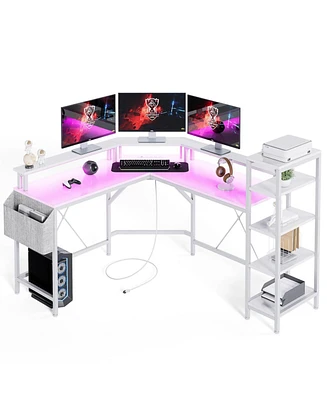 gaomon L Shaped Desk with Power Outlets & Led Lights, 62" Computer Desk