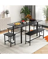 Gouun 5 Piece Dining Table Set for 4-6 with 2 Benches & 2 Stools for Kitchen Dining Room