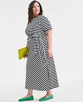 On 34th Trendy Plus Knit Ditsy Stripe Wrap Dress, Exclusively at Macy's