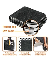 Sorbus 18 Interlocking Gym Floor Mat - 1/2" Thick Rubber Top High-Density Eva Foam (72 Sq Ft) - for Yoga, Heavy Exercise Equipment (Blue Speckled)
