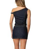 Edikted Women's Keira Buckled Asymmetric Denim Top