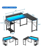 gaomon L Shaped Computer Gaming Desk with Power Outlet & Led Light