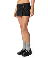 Edikted Womens Triple Belt Faux Leather Mini Skort