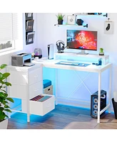 gaomon L Shaped Desk with Power Outlets & Led Lights