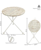 French Country Wood Round Bistro Table - Portable White Folding Table for Indoor or Outdoor Use - 28" Round