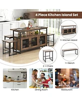 Gouun 4 Piece Kitchen Island Set with Bench and Storage