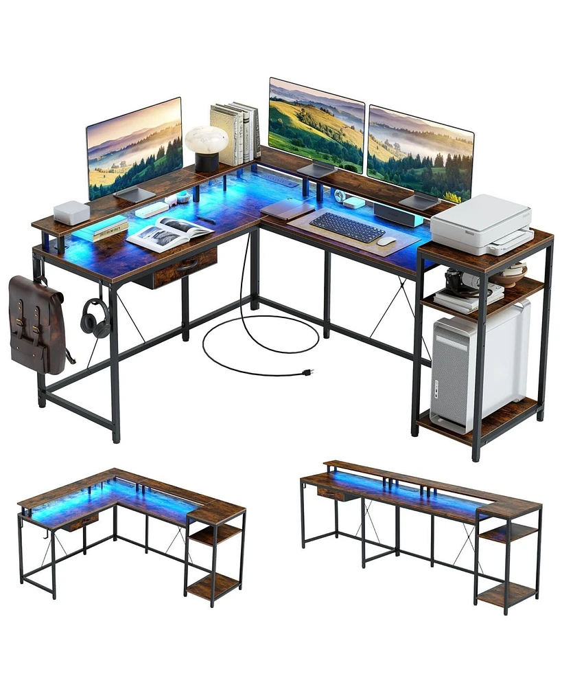 gaomon L Gaming Desk, 68" Home Office Desk with File Drawer & Power Outlet