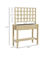 Outsunny Wooden Raised Planter with Trellis, Garden Box with Storage Shelf