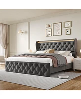 gaomon Queen Led Bed Frame with Charging Station