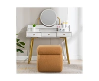 The Pop Home Modern S-Shape Makeup Stool, Teddy Fabric Upholstered Footstool, Comfy Ottoman for Bedroom, Living Room, and Dressing Table-The