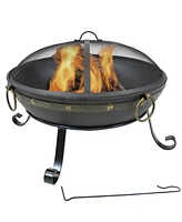 Sunnydaze Decor 25-Inch Diameter Victorian Steel Outdoor Wood Burning Fire Bowl with Handles and Spark Screen