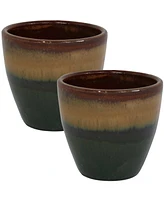 Resort Ceramic Flower Pot Planter with Drainage Holes - Set of 2 High-Fired Glazed Uv and Frost-Resistant Finish Outdoor/Indoor Use Seafoam