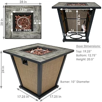 Reykir 24-Inch H Square Fire Pit with Tile Tabletop and Rafa Fabric Sides - Ideal for the Patio, Deck or Backyard