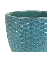 Sunnydaze Decor 14" Raised Hexagon Pattern Glazed Ceramic Plant Pot - Features 1 Drainage Hole - 1.75 Gal Soil Capacity - Turquoise