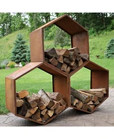 Outdoor Hexagon Heavy-Duty Firewood Log Rack - Honeycomb Design - Cold-Rolled Steel Construction