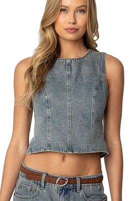 Edikted Women's Quinlan Open Back Denim Top